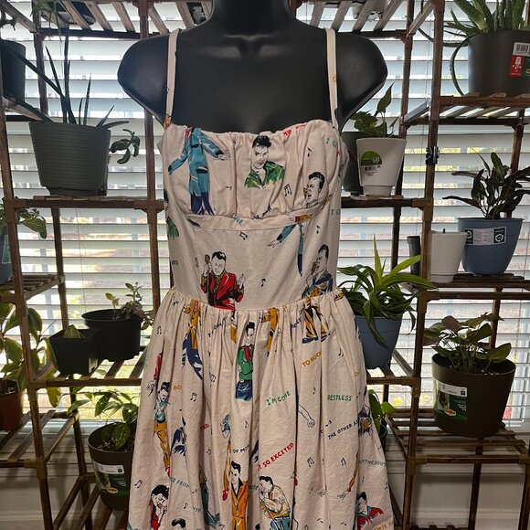 Bernie Dexter Dresses & Skirts - Bernie Dexter Rockabilly Idol Dress Elvis Print Cotton Fit and Flare Size S